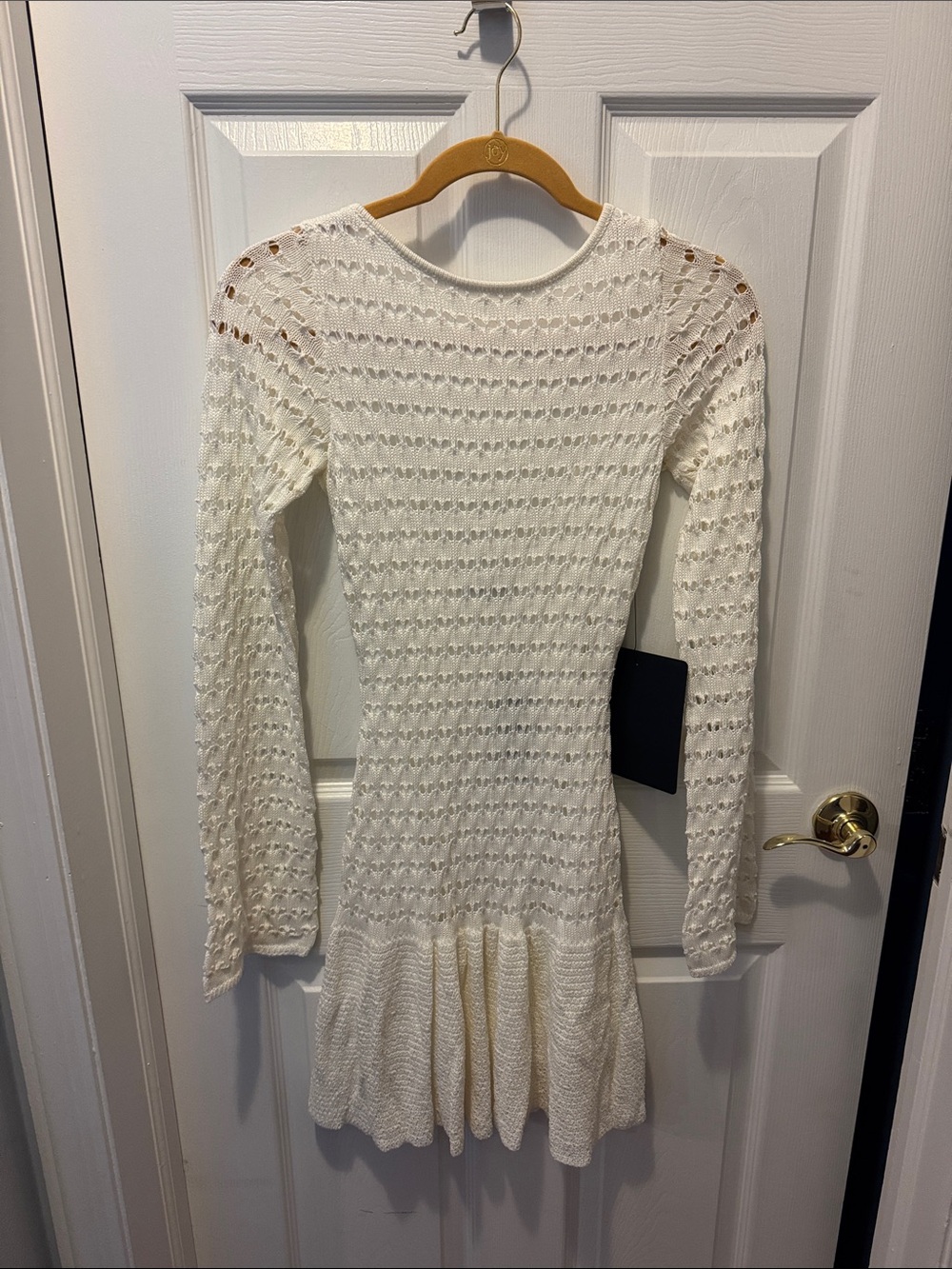 Lulu's Ivory Knit Long-Sleeve Ruffle-Hem Dress